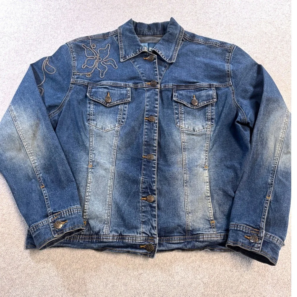 Avenue Blues‎ Women's Denim Jacket Size 14/16 Stretch Jean Jacket Embroidered